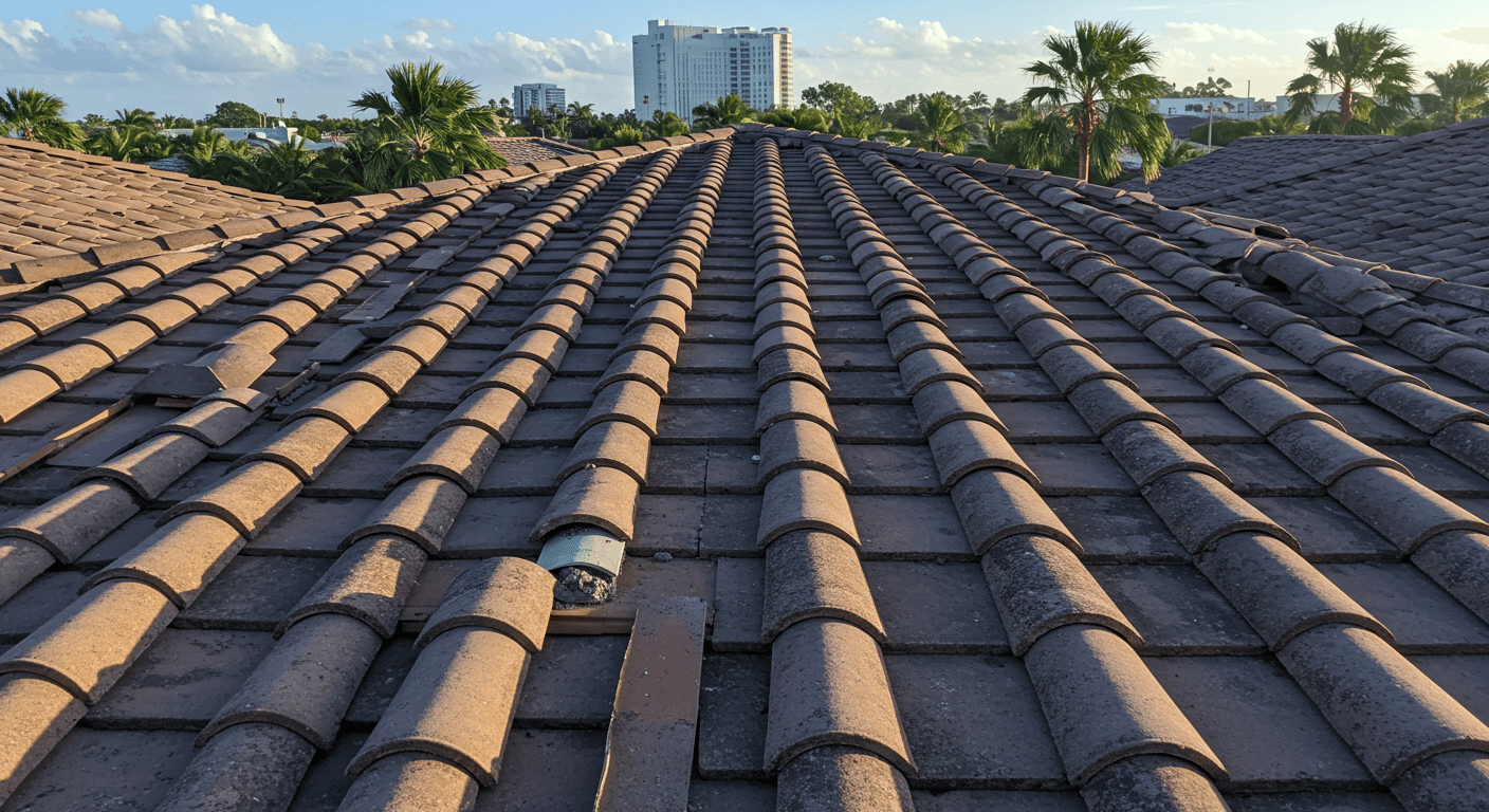 Barrel tile detail with ridge caps — close inspection view