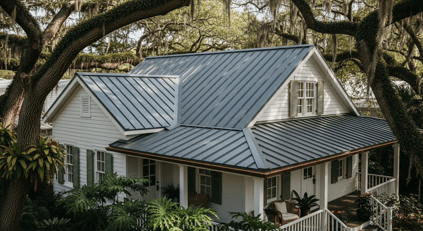 Standing seam metal roof on charming bungalow — Coconut Grove
