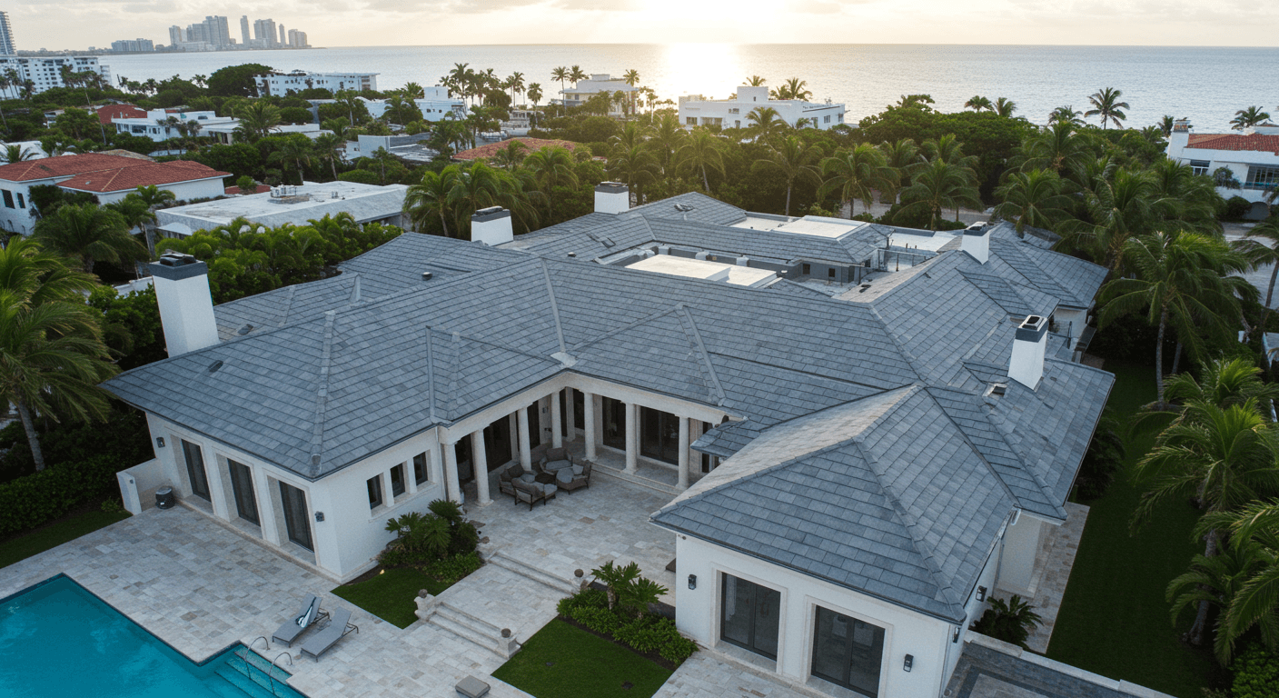 Flat tile roof mansion with ocean view — Miami Beach