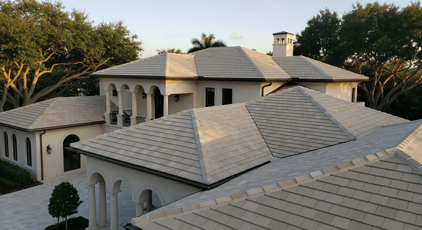 Flat tile roof modern estate — side angle