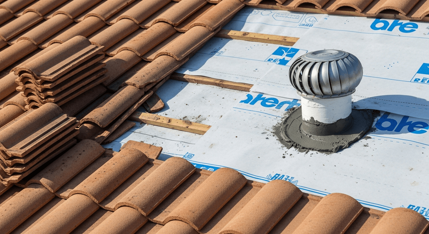 Tile roof repair and restoration in progress — Doral