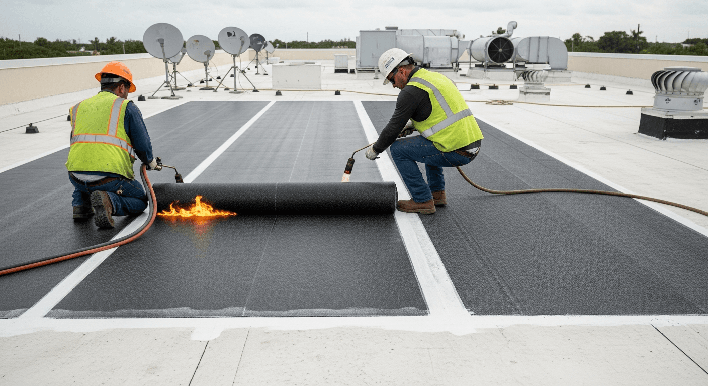 Hialeah Strip Mall — Modified Bitumen Installation - Commercial Roofing roofing project in Hialeah, FL