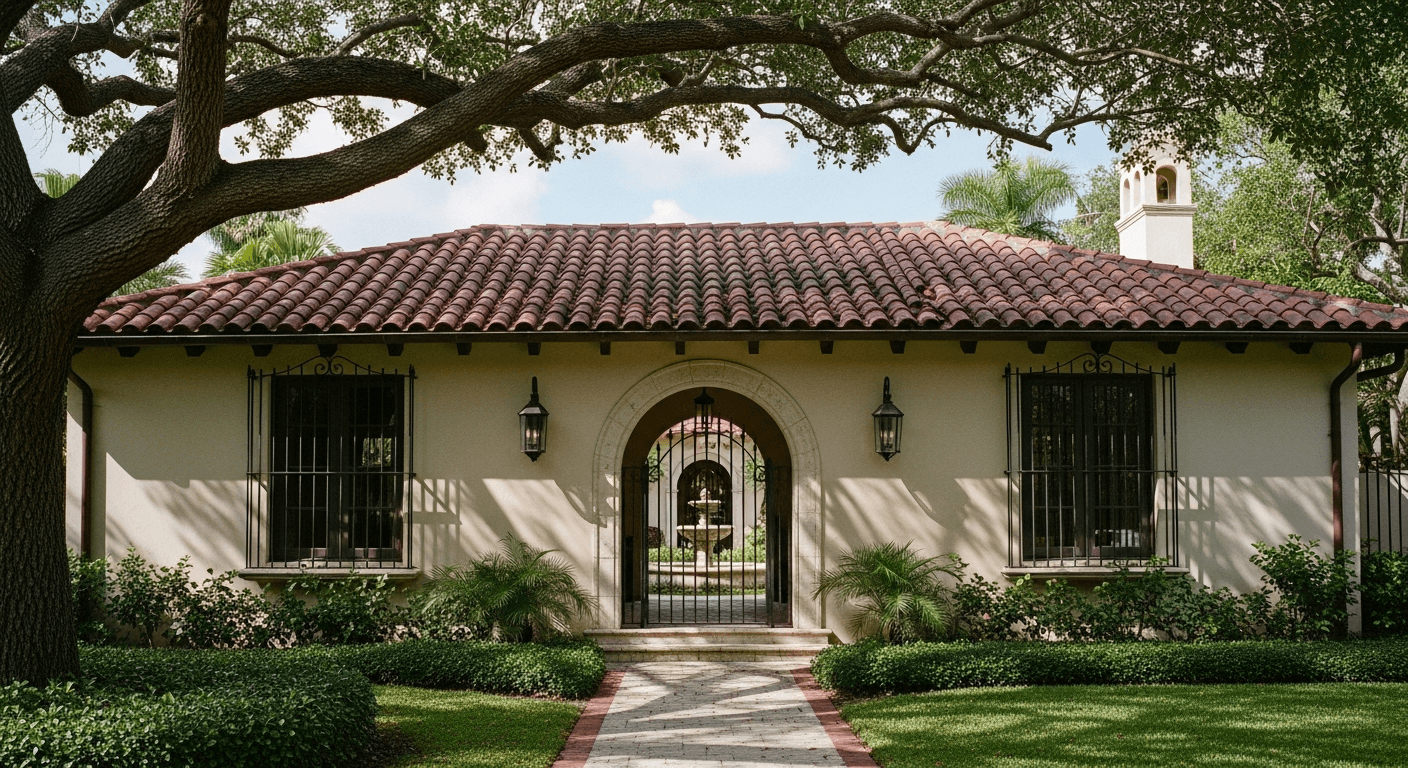 Mission tile on Spanish colonial home — Coconut Grove