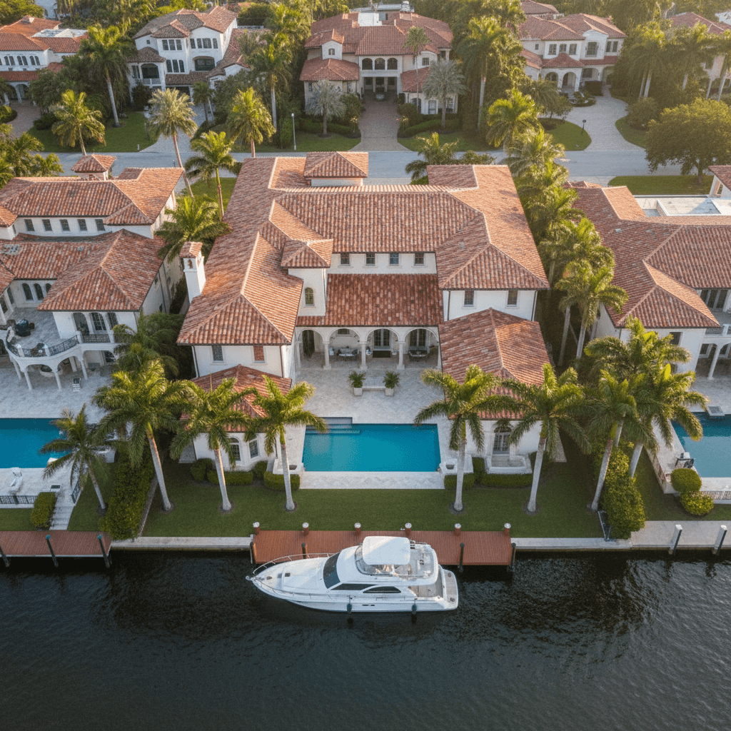 Barrel tile re-roof on waterfront estate — Coral Gables